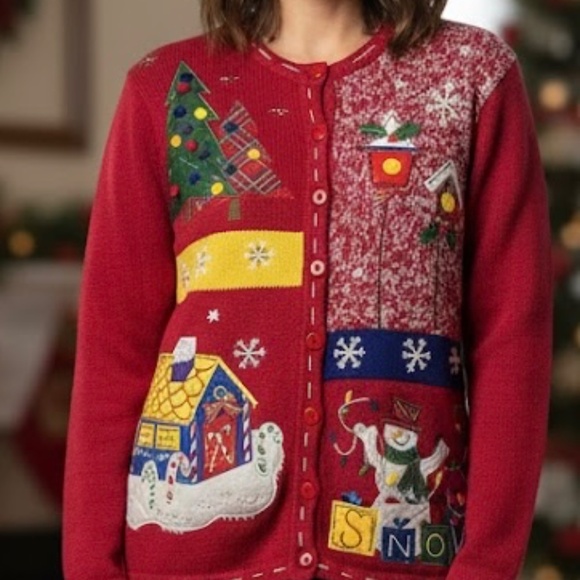 VTG White Stag Christmas Cardigan Sweater Women’s Small Embroidered Appliqués - Picture 11 of 11